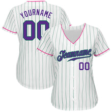 Загрузить изображение в средство просмотра галереи, Custom White Kelly Green Pinstripe Purple-Pink Authentic Baseball Jersey
