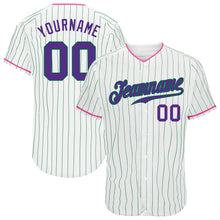 Загрузить изображение в средство просмотра галереи, Custom White Kelly Green Pinstripe Purple-Pink Authentic Baseball Jersey
