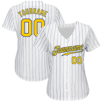 Custom White Royal Pinstripe Gold-Royal Authentic Baseball Jersey