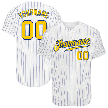 Custom White Royal Pinstripe Gold-Royal Authentic Baseball Jersey