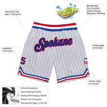 Load image into Gallery viewer, Custom White Royal Pinstripe Royal-Red Authentic Basketball Shorts
