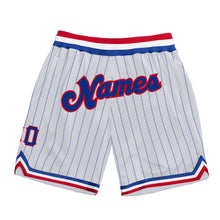 Load image into Gallery viewer, Custom White Royal Pinstripe Royal-Red Authentic Basketball Shorts
