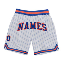 Charger l&#39;image dans la galerie, Custom White Royal Pinstripe Royal-Orange Authentic Basketball Shorts
