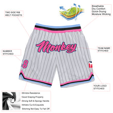 Load image into Gallery viewer, Custom White Black Pinstripe Pink-Light Blue Authentic Basketball Shorts
