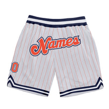 Load image into Gallery viewer, Custom White Orange Pinstripe Orange-Navy Authentic Basketball Shorts
