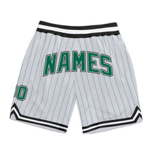 Laden Sie das Bild in den Galerie-Viewer, Custom White Kelly Green Pinstripe Kelly Green-Black Authentic Basketball Shorts
