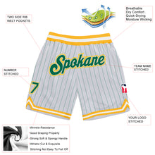 Charger l&#39;image dans la galerie, Custom White Kelly Green Pinstripe Kelly Green-Gold Authentic Basketball Shorts
