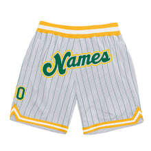 Charger l&#39;image dans la galerie, Custom White Kelly Green Pinstripe Kelly Green-Gold Authentic Basketball Shorts
