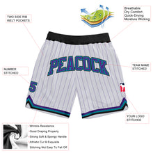 Load image into Gallery viewer, Custom White Purple Pinstripe Purple-Teal Authentic Basketball Shorts
