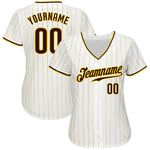 White Gold Pinstripes Custom V-Neck Softball Baseball Jerseys | YoungSpeeds