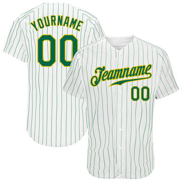 Custom White Kelly Green Pinstripe Kelly Green-Gold Authentic Baseball Jersey