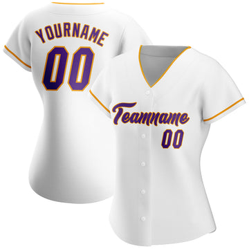 Custom White Purple-Gold Authentic Baseball Jersey