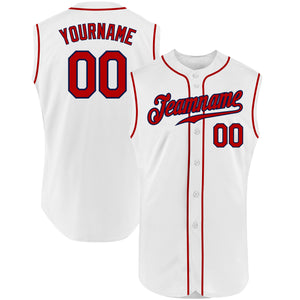 Custom White Red-Navy Authentic Sleeveless Baseball Jersey