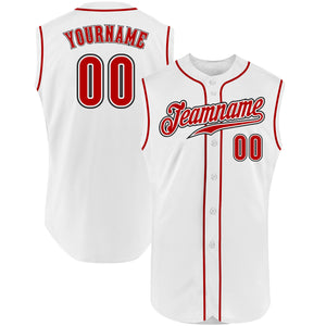 Custom White Red-Black Authentic Sleeveless Baseball Jersey