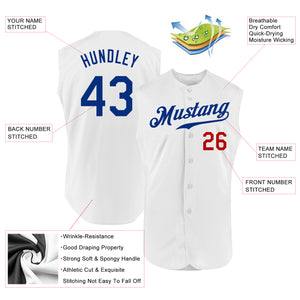 Custom White Royal-Red Authentic Sleeveless Baseball Jersey