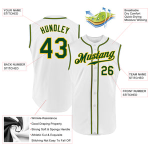 Custom White Green-Gold Authentic Sleeveless Baseball Jersey