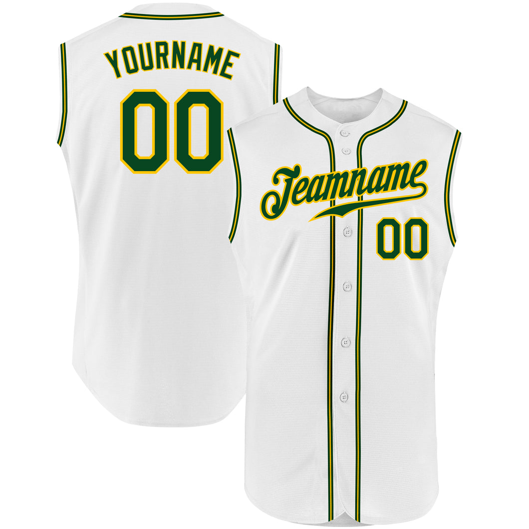 Custom White Green-Gold Authentic Sleeveless Baseball Jersey