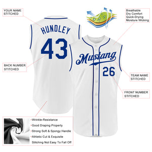 Custom White Royal Authentic Sleeveless Baseball Jersey