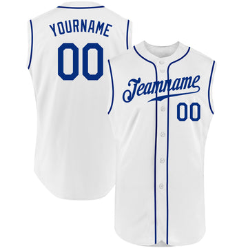 Custom White Royal Authentic Sleeveless Baseball Jersey