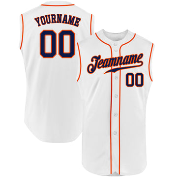 Custom White Navy-Orange Authentic Sleeveless Baseball Jersey