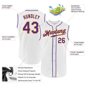 Custom White Purple-Gold Authentic Sleeveless Baseball Jersey