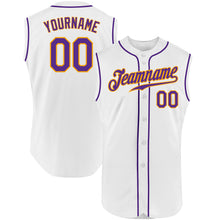 Charger l&#39;image dans la galerie, Custom White Purple-Gold Authentic Sleeveless Baseball Jersey
