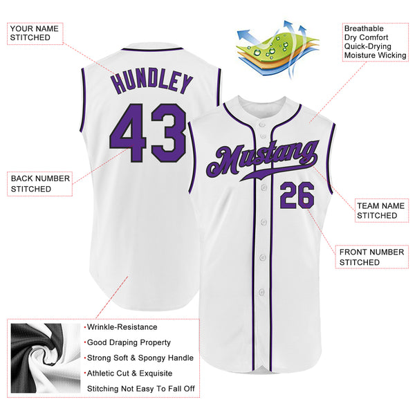 Custom White Purple-Black Authentic Sleeveless Baseball Jersey Discount