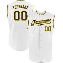 Загрузить изображение в средство просмотра галереи, Custom White Black-Gold Authentic Sleeveless Baseball Jersey
