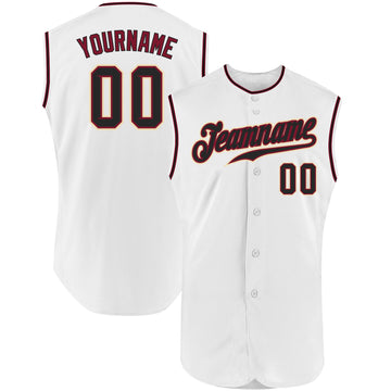 Custom White Black-Crimson Authentic Sleeveless Baseball Jersey