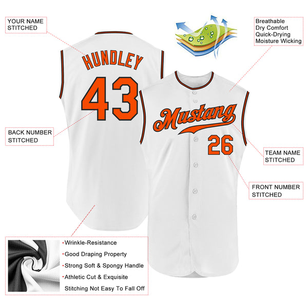 Custom Orange Black-White Authentic Sleeveless Baseball Jersey Discount