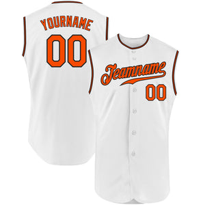 Custom White Orange-Black Authentic Sleeveless Baseball Jersey