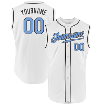 Custom White Light Blue-Steel Gray Authentic Sleeveless Baseball Jersey