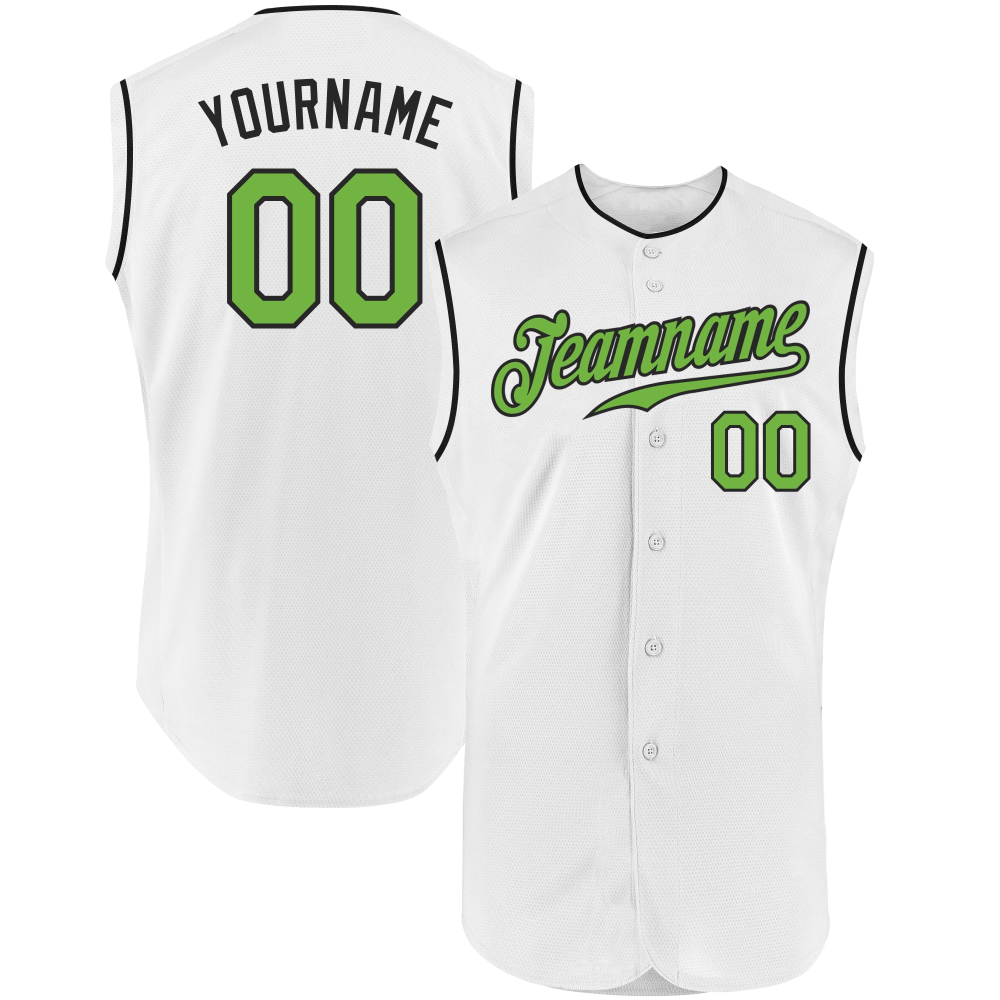 Custom White Neon Green-Black Authentic Two Tone Baseball Jersey