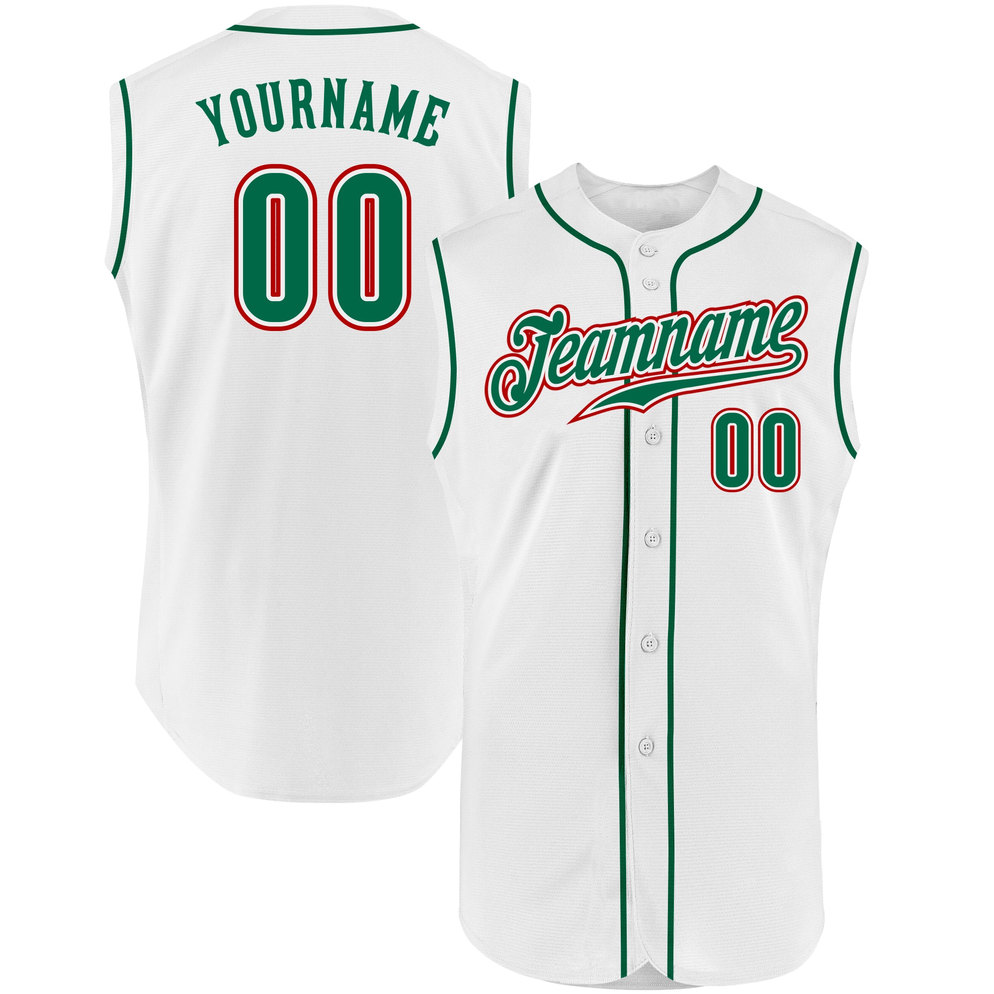 Custom Baseball Jersey White Kelly Green-Red Authentic Two Tone