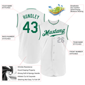 Custom White Kelly Green-Gray Authentic Sleeveless Baseball Jersey