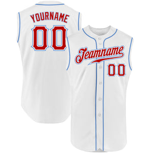 Custom White Red-Light Blue Authentic Sleeveless Baseball Jersey