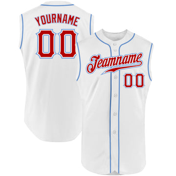 Custom White Red-Light Blue Authentic Sleeveless Baseball Jersey