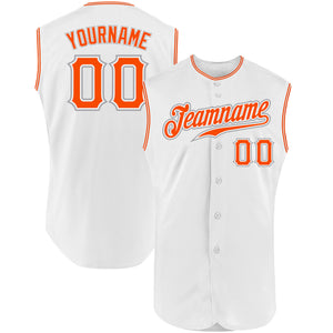 Custom White Orange-Gray Authentic Sleeveless Baseball Jersey