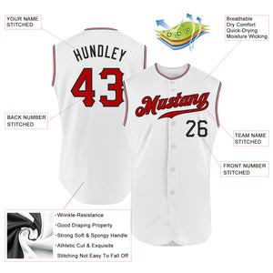 Custom White Red-Black Authentic Sleeveless Baseball Jersey