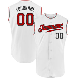 Custom White Red-Black Authentic Sleeveless Baseball Jersey