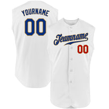 Load image into Gallery viewer, Custom White Royal-Old Gold Authentic Sleeveless Baseball Jersey
