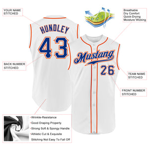 Custom White Royal-Orange Authentic Sleeveless Baseball Jersey