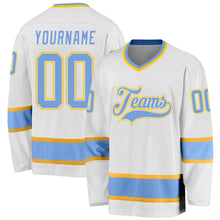 Загрузить изображение в средство просмотра галереи, Custom White Light Blue-Gold Hockey Jersey
