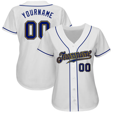 Custom White Royal-Gold Authentic Baseball Jersey