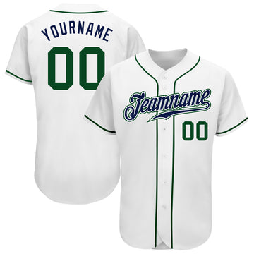 Custom White Green-Navy Authentic Baseball Jersey