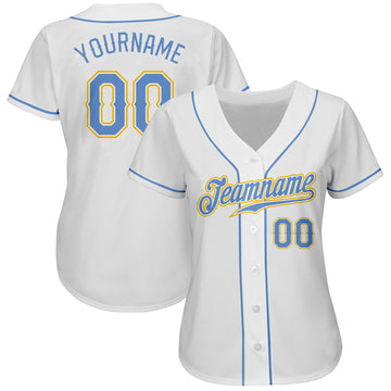 Custom White Light Blue-Gold Authentic Baseball Jersey