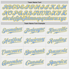 Load image into Gallery viewer, Custom White Light Blue-Gold Authentic Baseball Jersey
