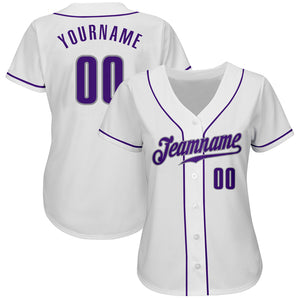 Custom White Purple-Gray Authentic Baseball Jersey