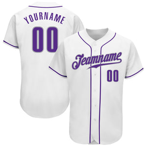 Custom White Purple-Gray Authentic Baseball Jersey