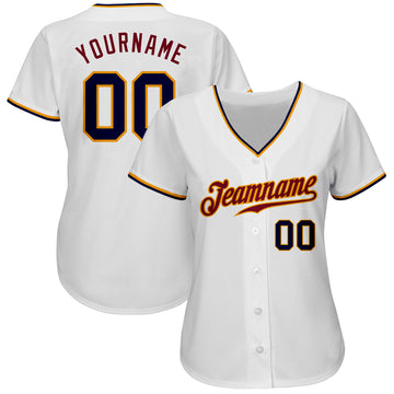 Custom White Navy-Gold Authentic Baseball Jersey